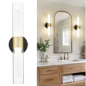 Kudos Black & Gold Bathroom Vanity Sconces – Set of 2, Dual Glass, 3 Color Temps